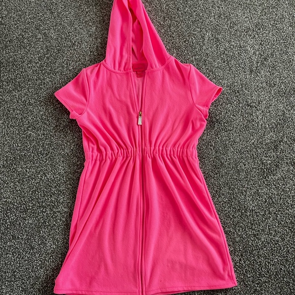 Lily Pulitzer Girls Pink Beach Zip Cover Up with Hoodie - Picture 5 of 8